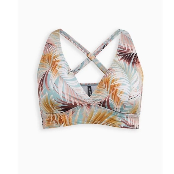 Torrid 0 MULTI GREEN LEAF SHINE TRIANGLE BIKINI SWIM TOP - Picture 4 of 4